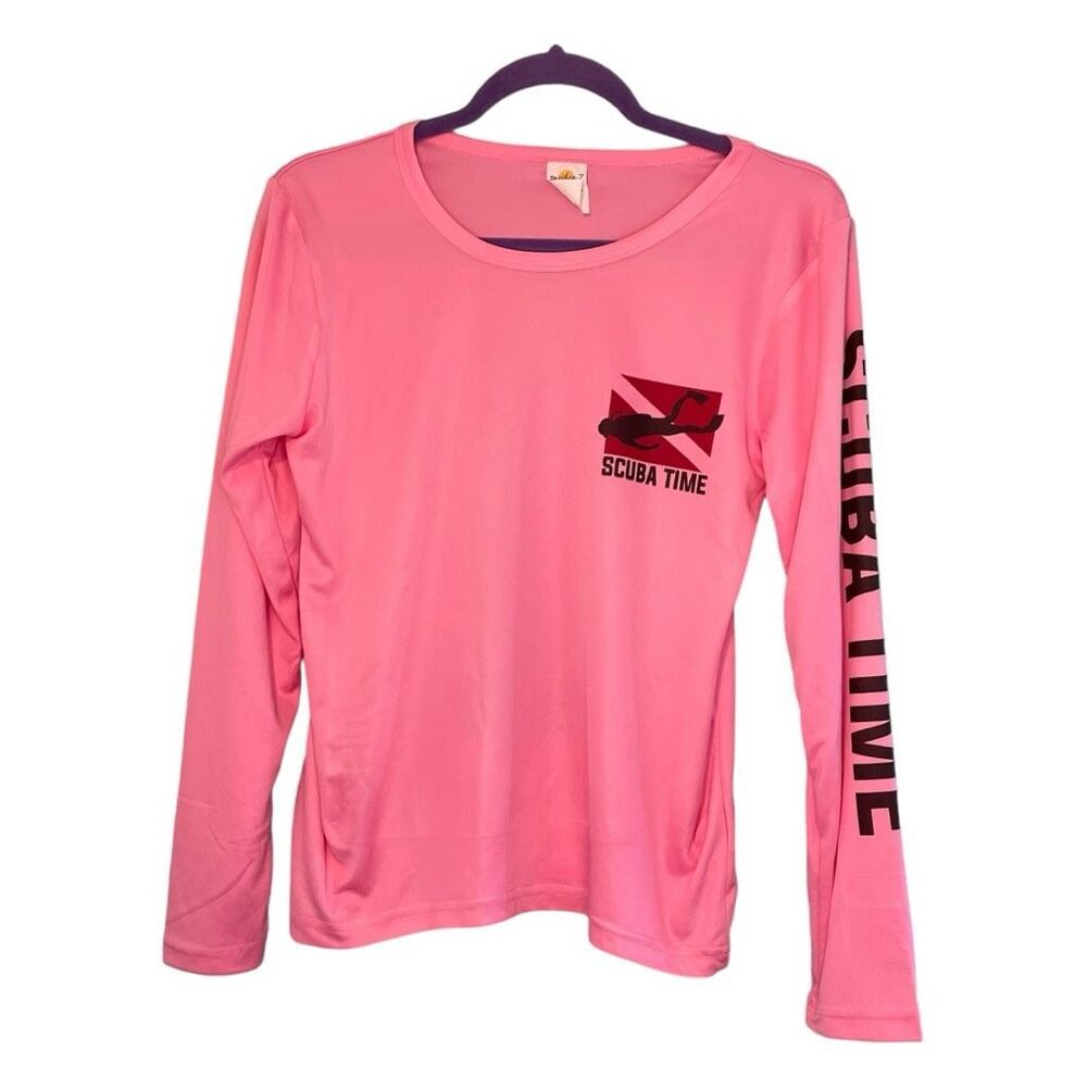 Pacifica 7 UV Rash Guard Bright Pink Scuba Time Long Sleeve Pull Over Sz S